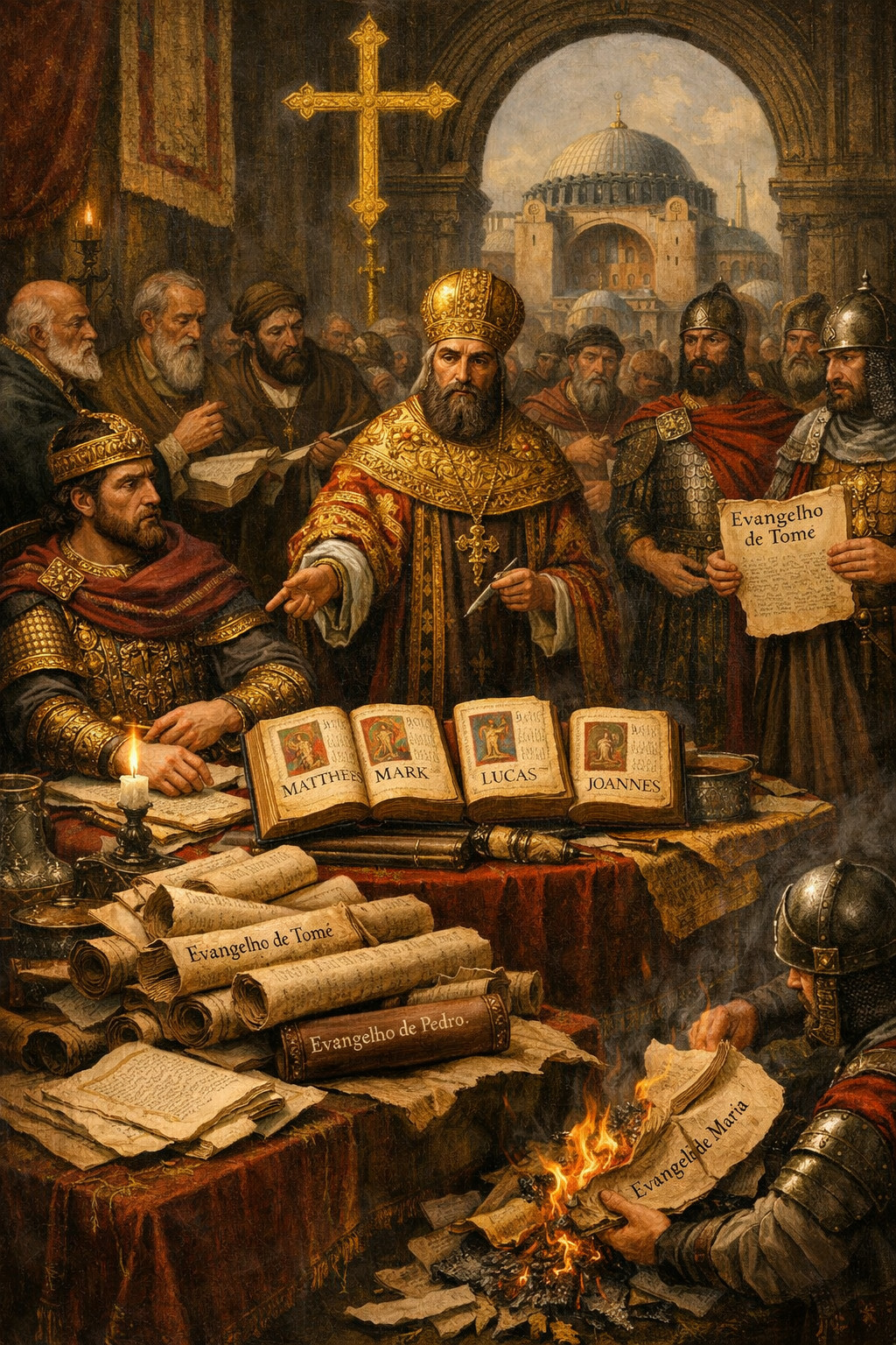 Cena histórica da formação do cânon bíblico e Império Bizantino